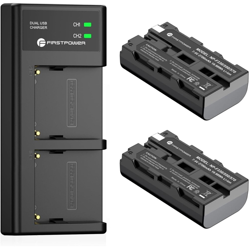 FirstPower NP-F550 Battery 2-Pack and USB Dual Slot Charger Compatible with Sony